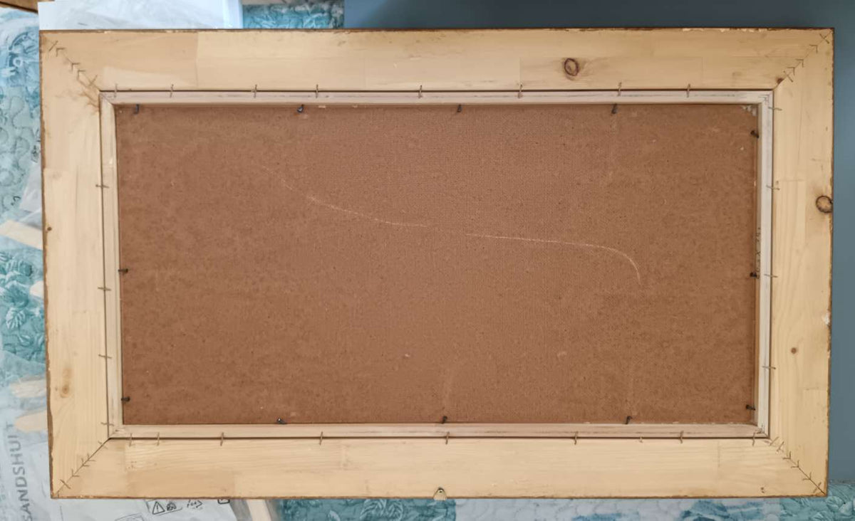 Quadro Sergio Tottolo 1984 Dipinto Olio su Faesite Paesaggio Lago Cornice Oro