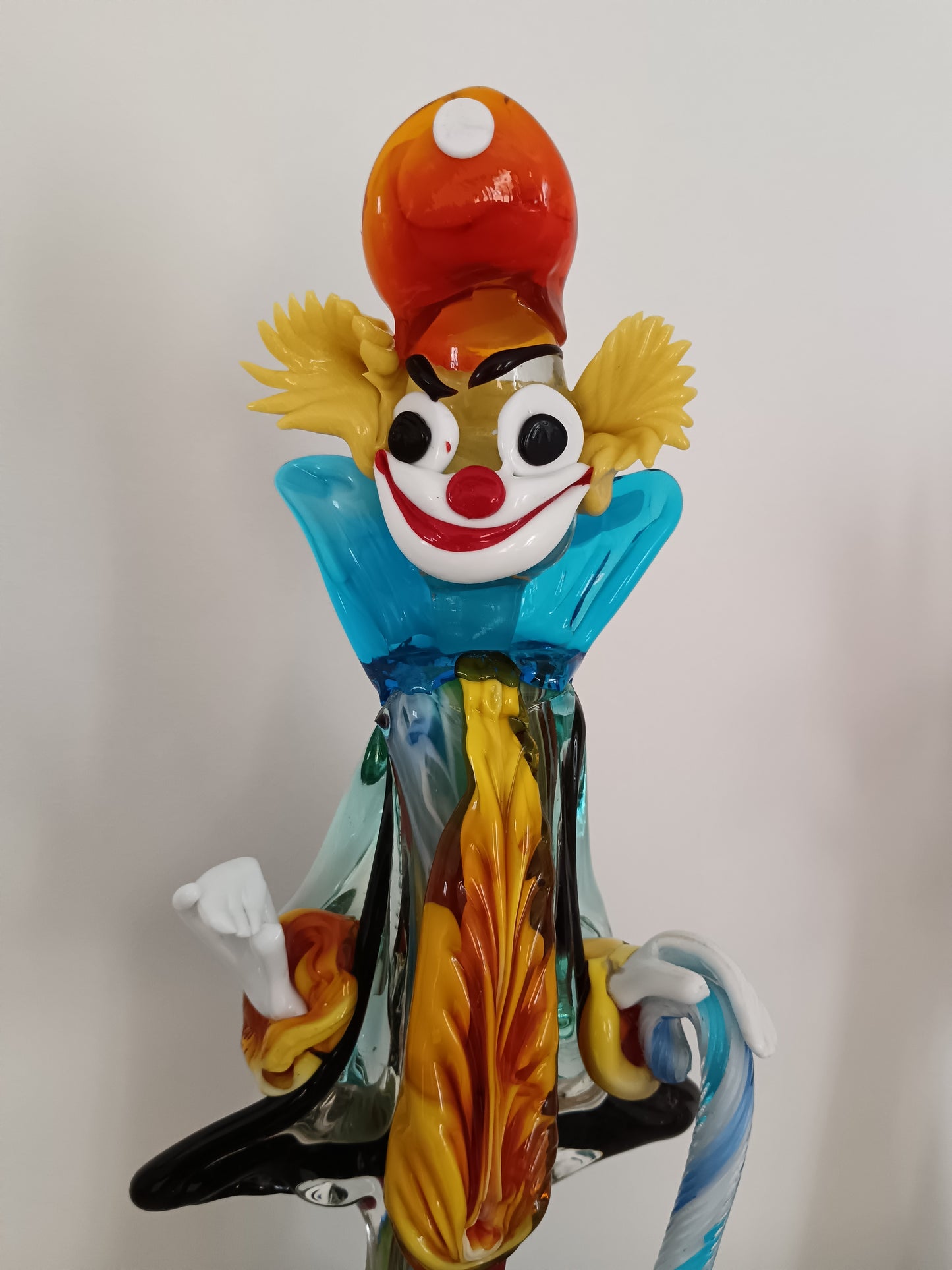 Scultura in vetro di Murano, epoca anni 70, clown con bastone