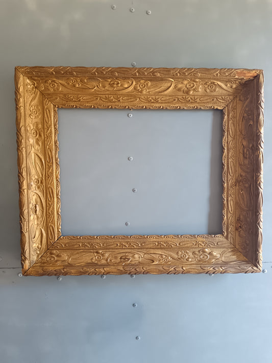 Antica Cornice in Pastiglia Dorata Liberty Art Nouveau Legno Decorata