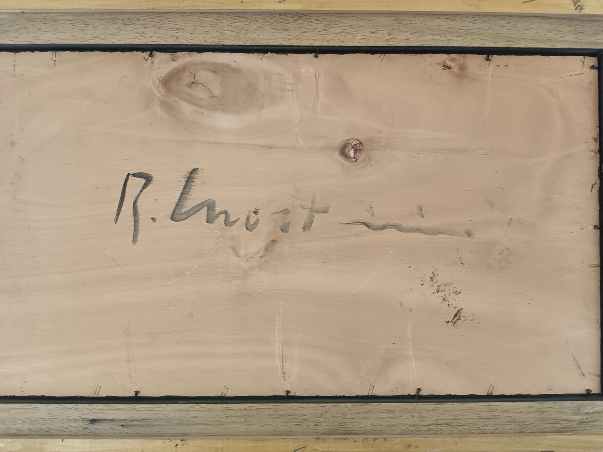 RENZO MARTINI 1937-2005 Contadini con Buoi Olio su Tavola Firmato 60x33 cm