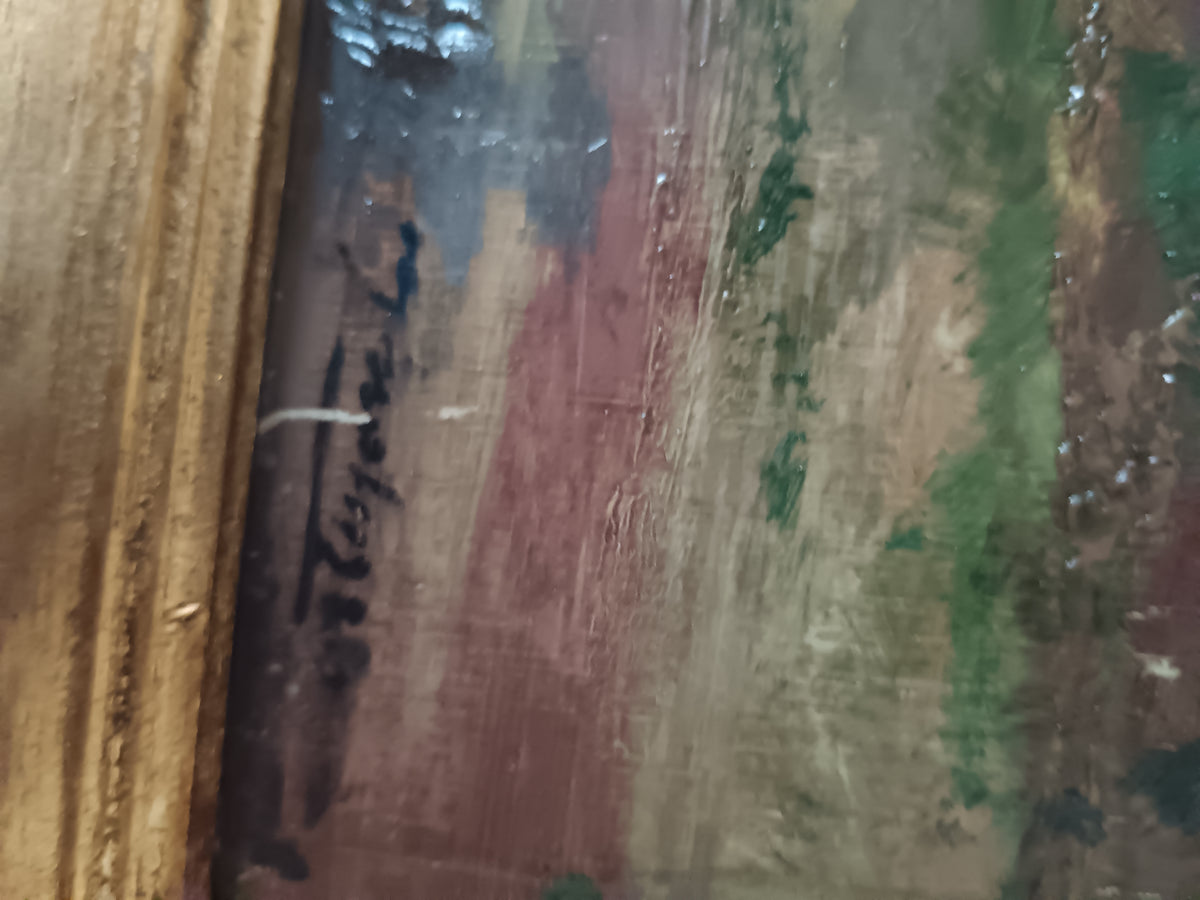 Dipinto Olio su Legno Paesaggio Italiano con Tempietto Firmato XX Secolo