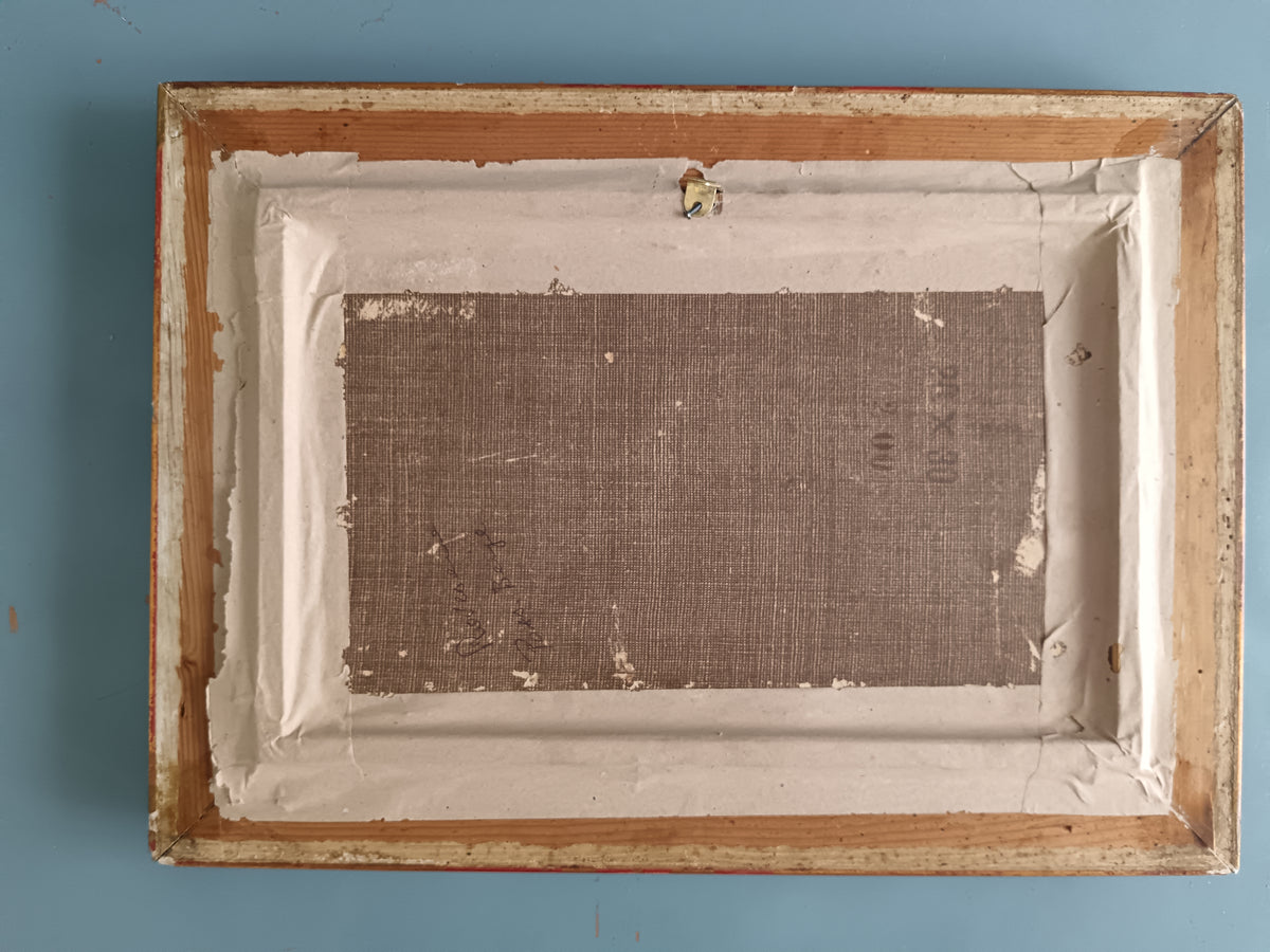 Antico Dipinto Marina con Velieri Olio su Cartone Telato '900 Scuola Ligure
