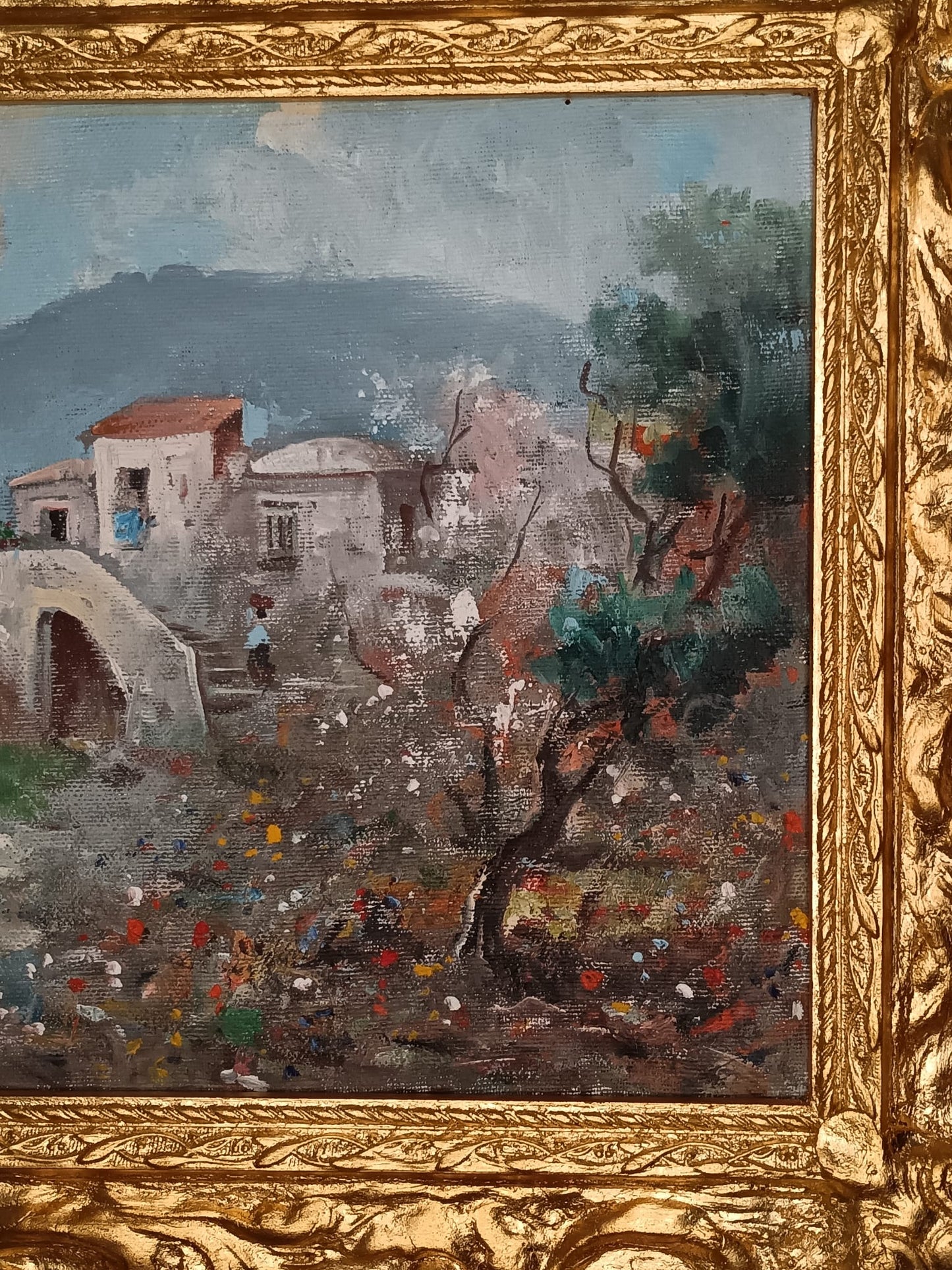 Gianni Del Grasso (Torre Del Greco 1945)- paesaggio vesuviano dipinto olio su tela