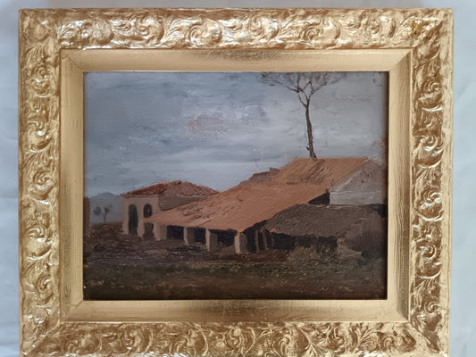 Alvaro Giordano (1913 - 1992)- Paesaggio dipinto olio su cartoncino