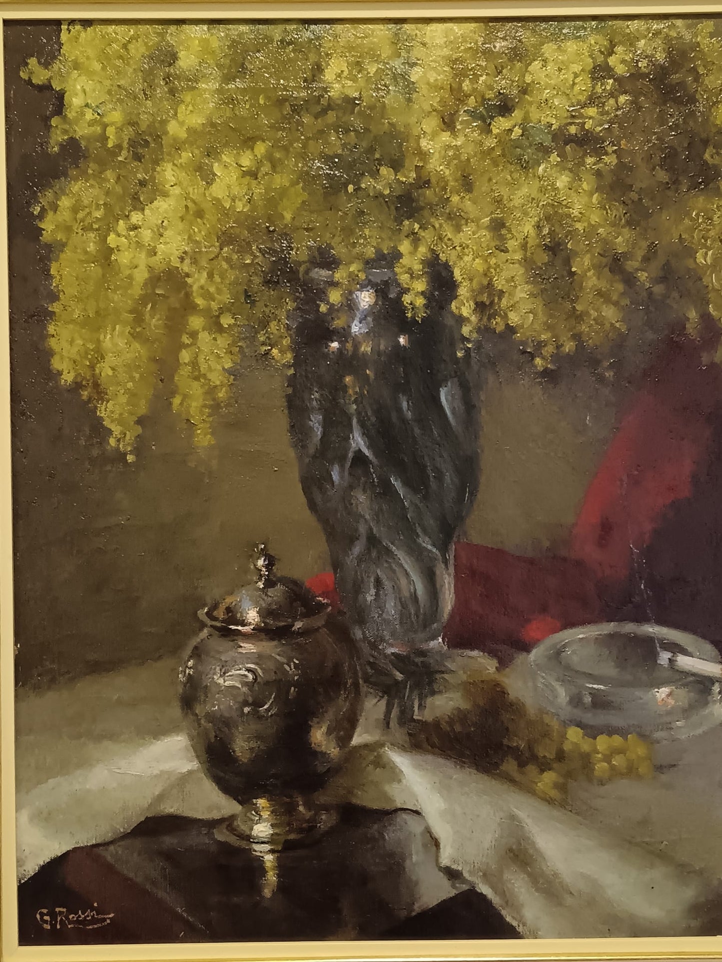 Giuseppe Rossi (1876-1952)- natura morta dipinto olio su tela applicata su pannello (epoca XX secolo)