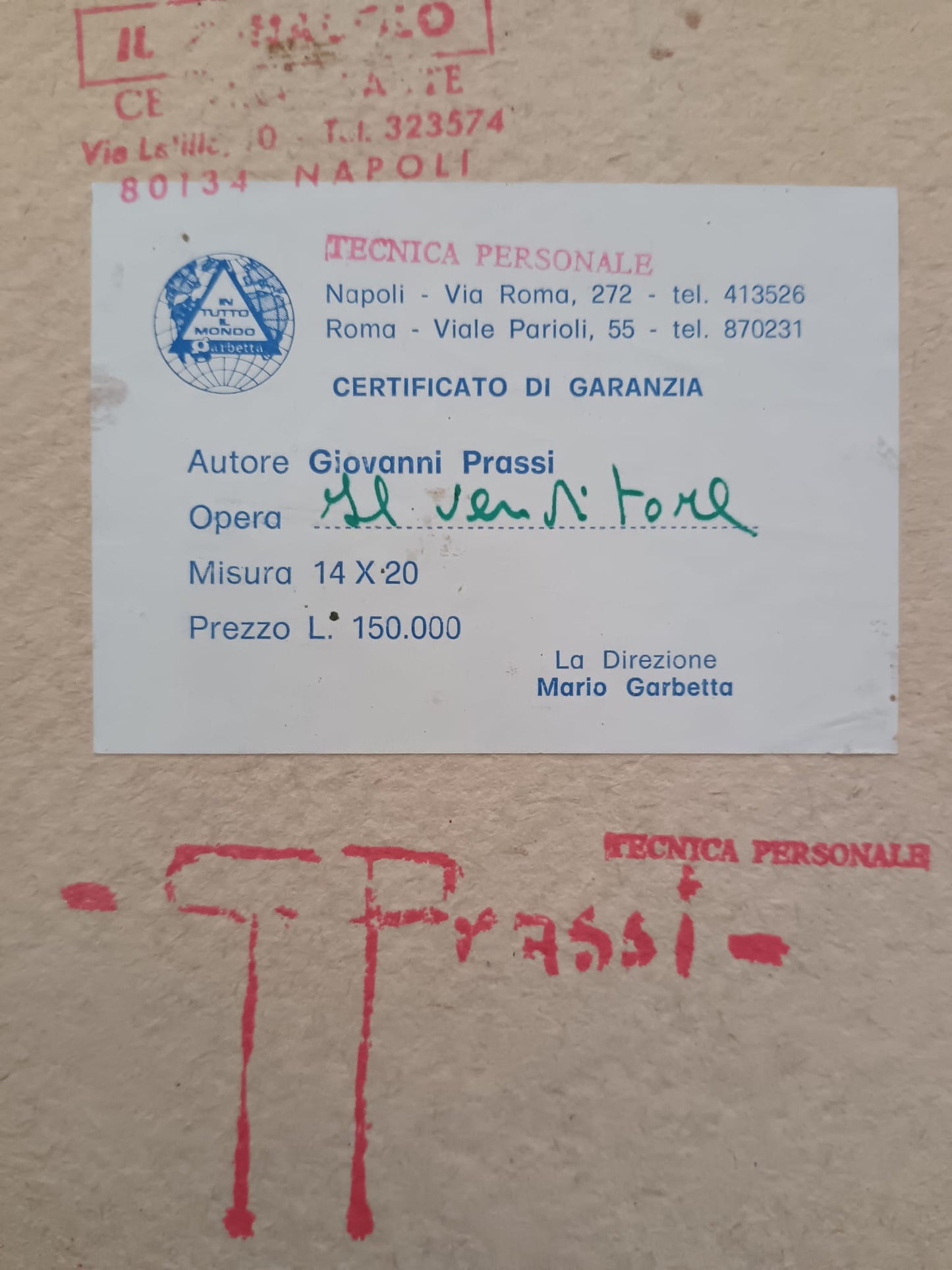 Giovanni Prassi (Napoli 1945)- Il Venditore- dipinto olio su cartoncino