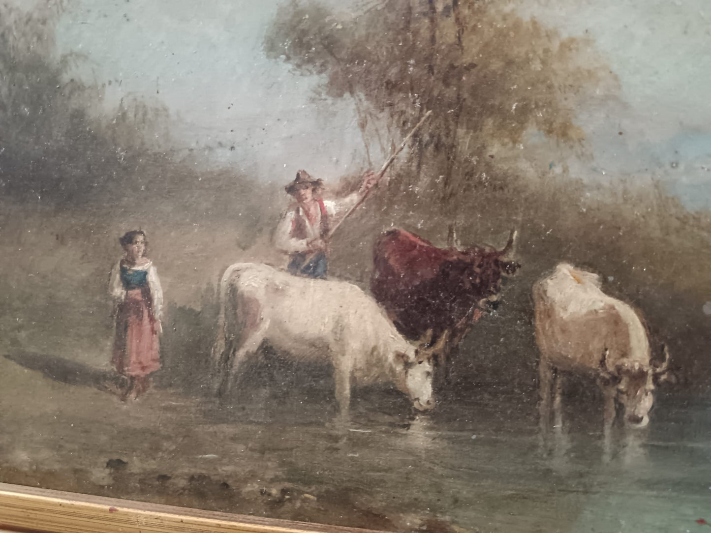 Scuola europea XIX secolo- scena pastorale dipinto olio su tela