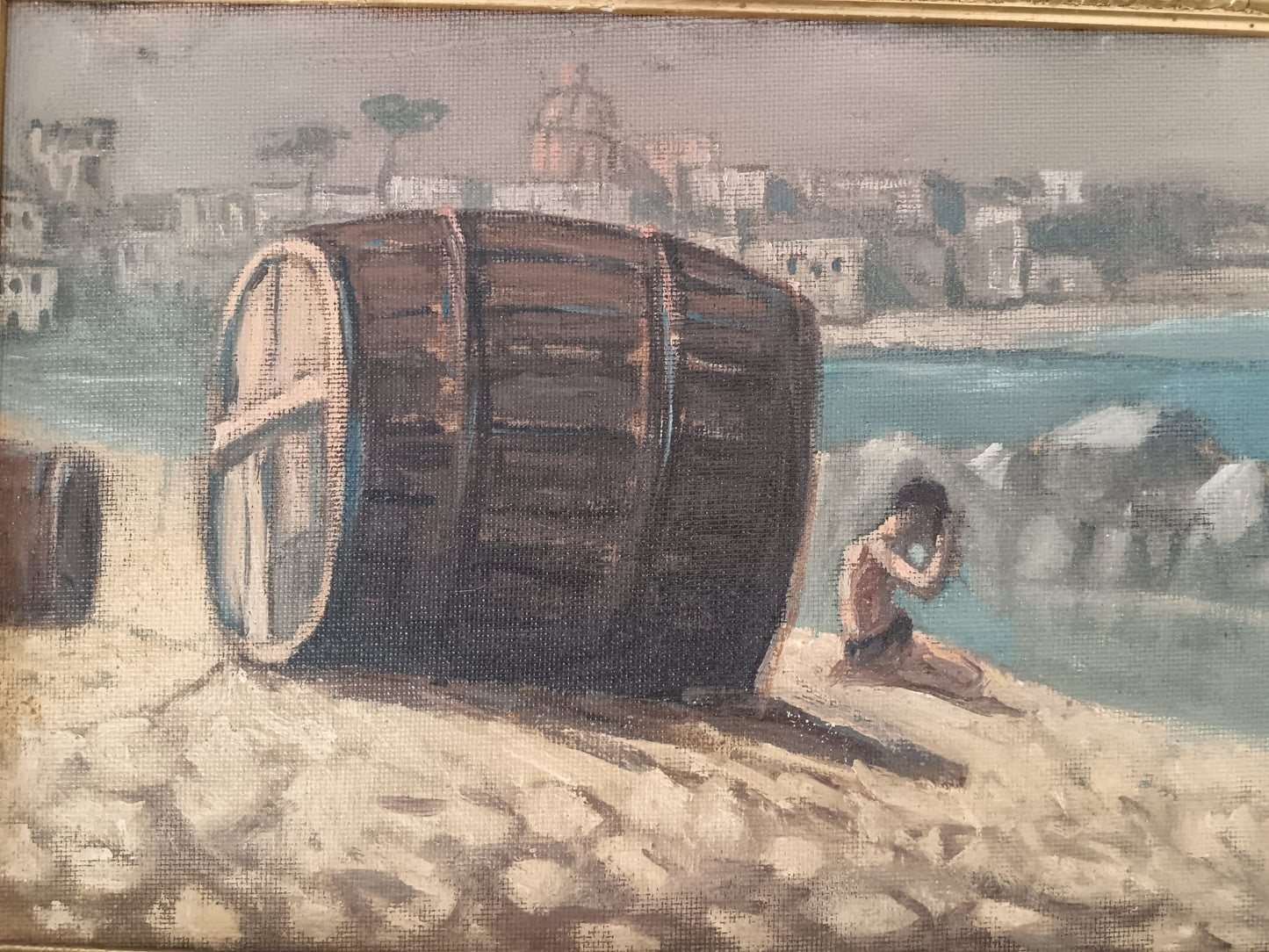 Scuola Napoletana ( XX secolo)- paesaggio marino olio su pannello