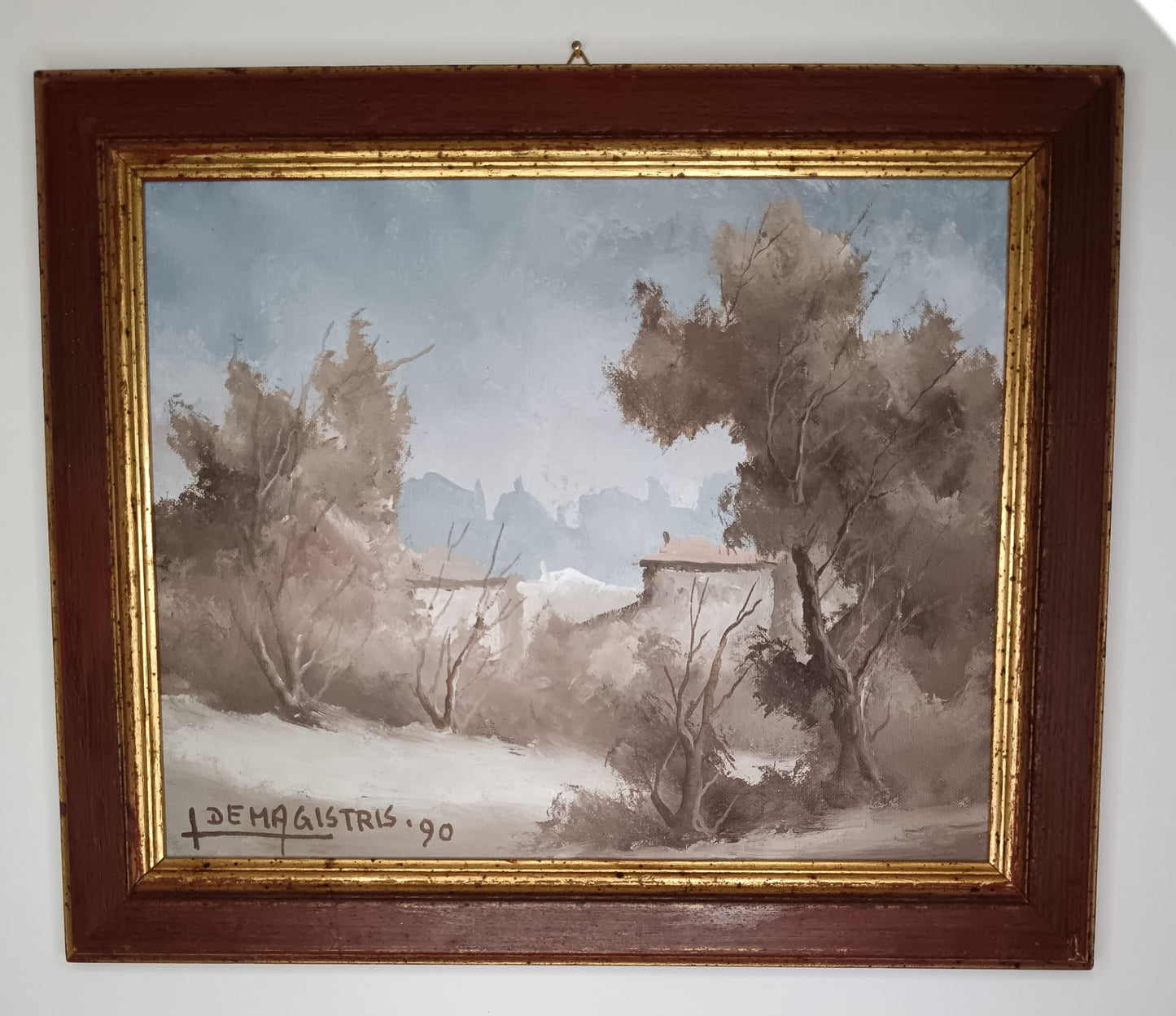 Leonardo De Magistris ( 1933-2010)- dipinto olio su tela applicata su cartoncino (XX secolo)
