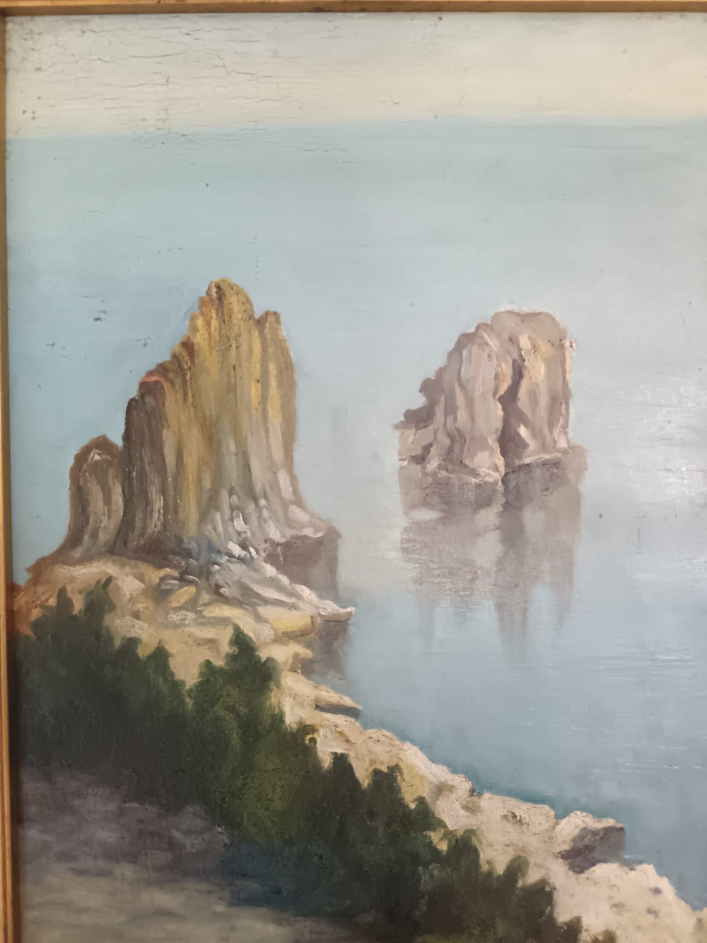 Scuola Italiana XX Secolo- "Faraglioni di Capri", dipinto olio su masonite