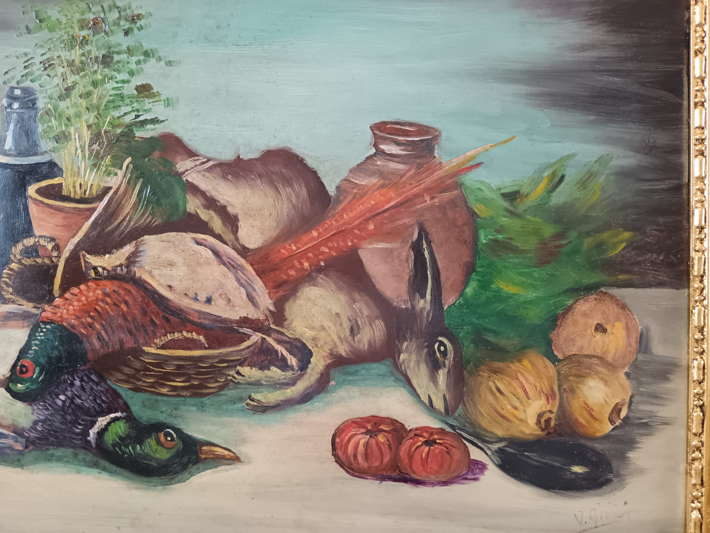 Natura morta (scuola italiana XX secolo)- dipinto olio su pannello