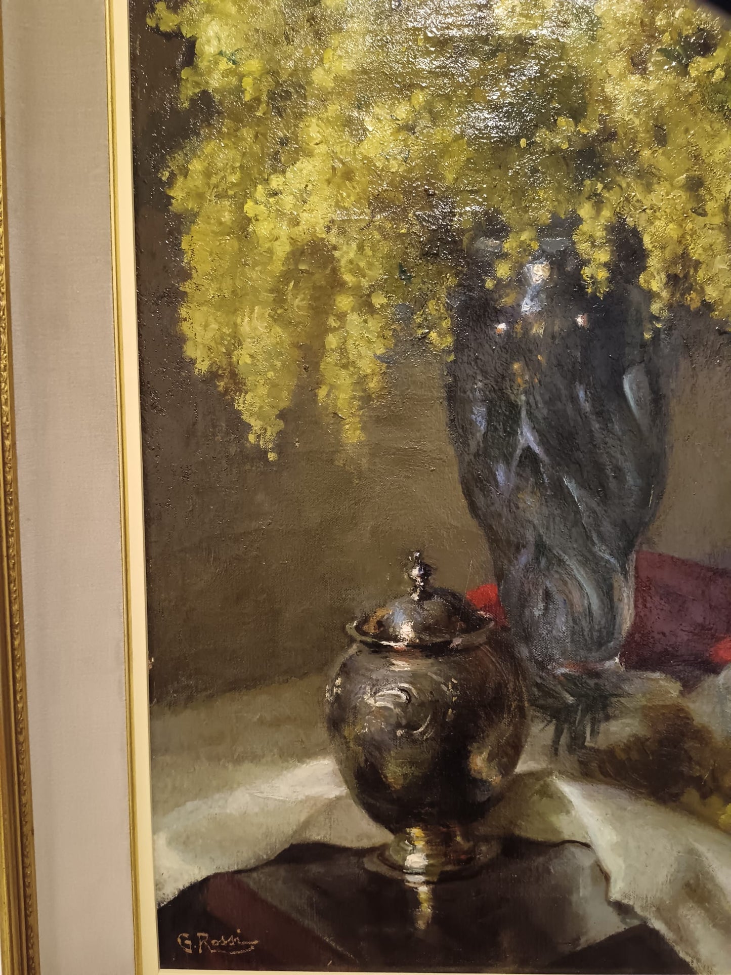 Giuseppe Rossi (1876-1952)- natura morta dipinto olio su tela applicata su pannello (epoca XX secolo)