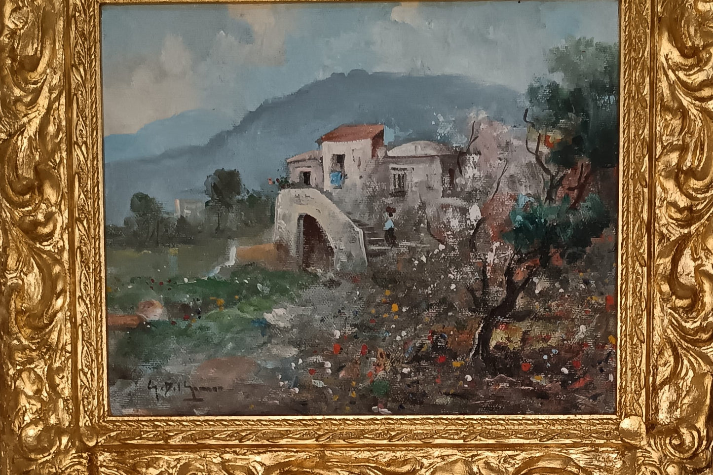 Gianni Del Grasso (Torre Del Greco 1945)- paesaggio vesuviano dipinto olio su tela