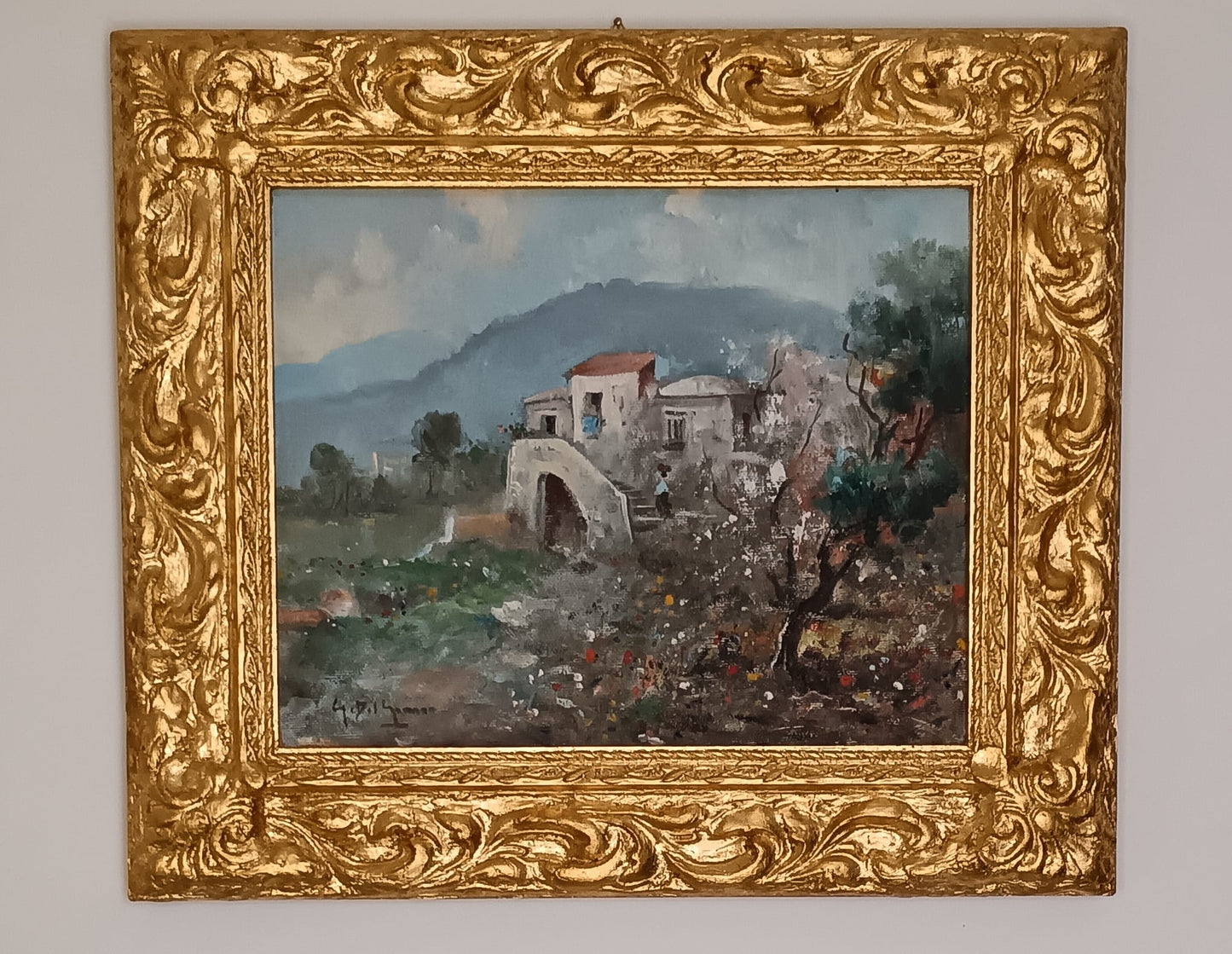 Gianni Del Grasso (Torre Del Greco 1945)- paesaggio vesuviano dipinto olio su tela