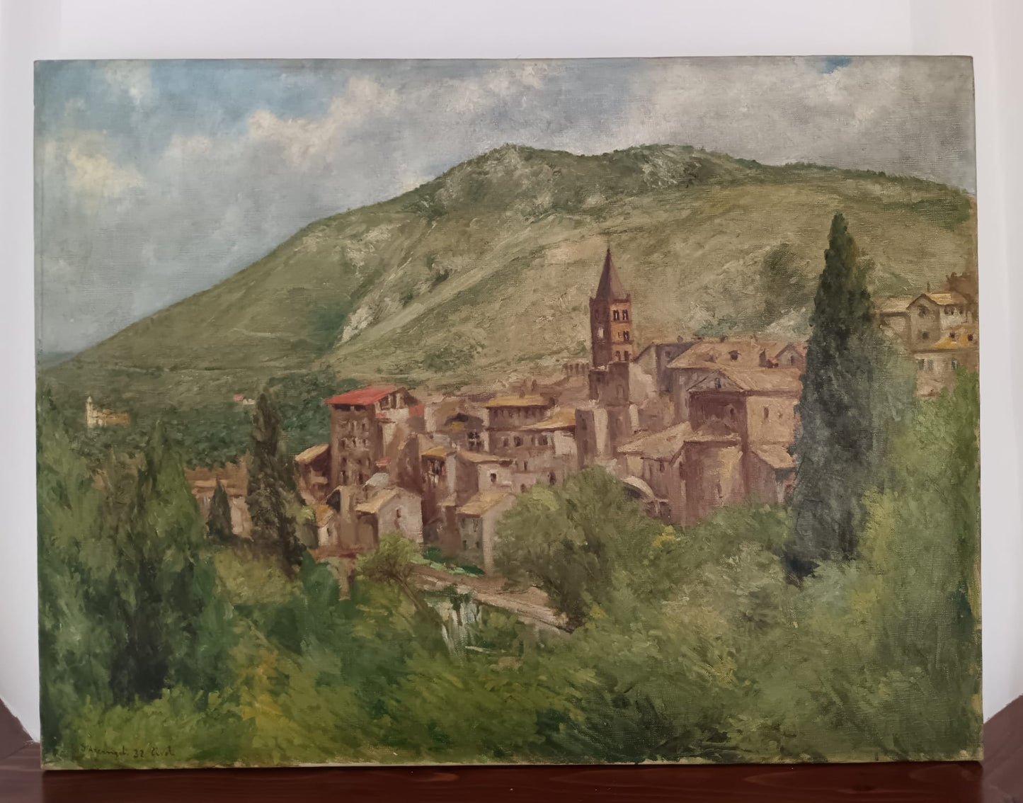 G. D'Arcangeli ( XX Secolo)- dipinto olio su tela veduta di Tivoli ( RM)