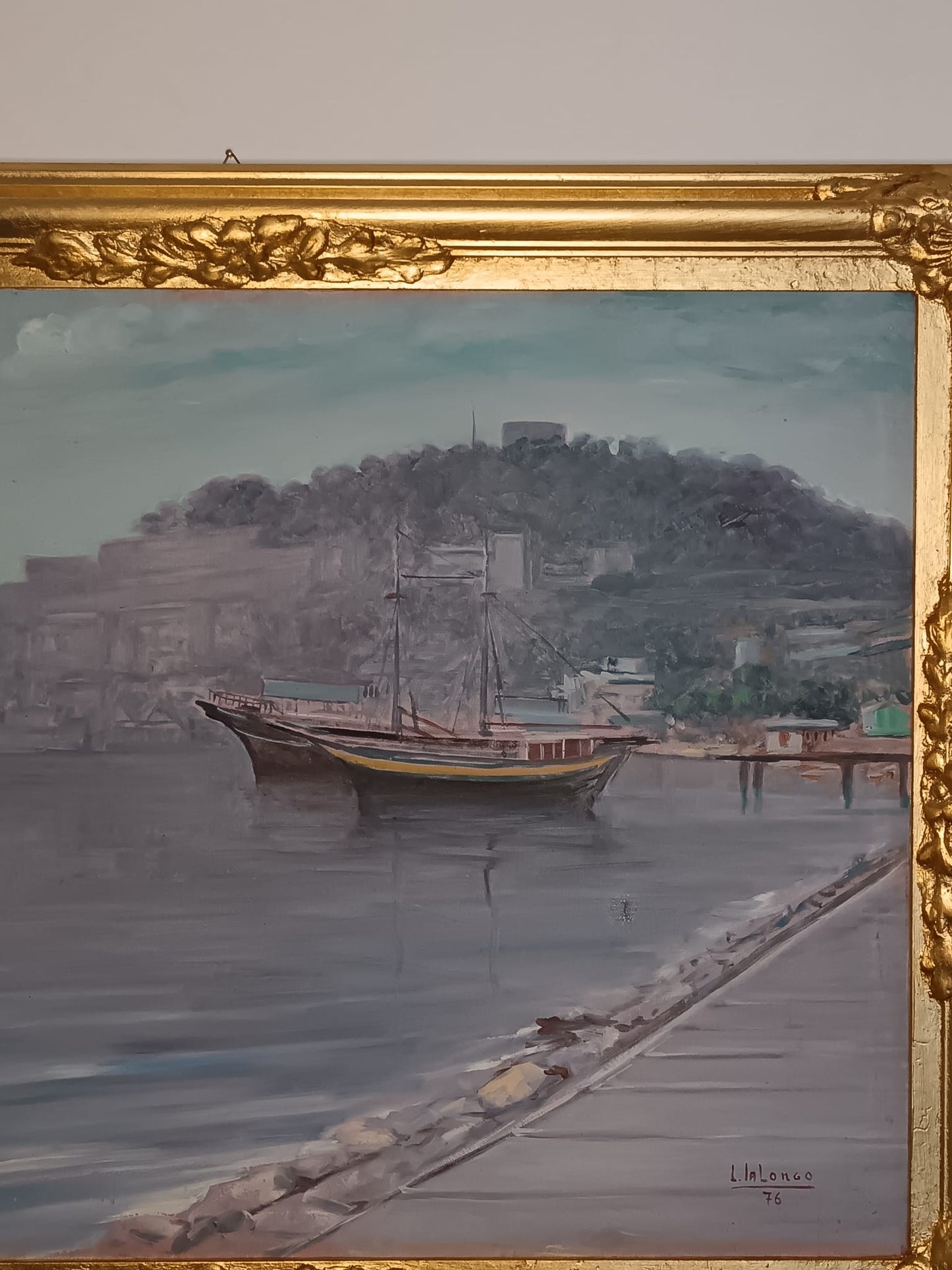 Lamberto Ialongo (XX secolo)- scorcio marino dipinto olio su tela