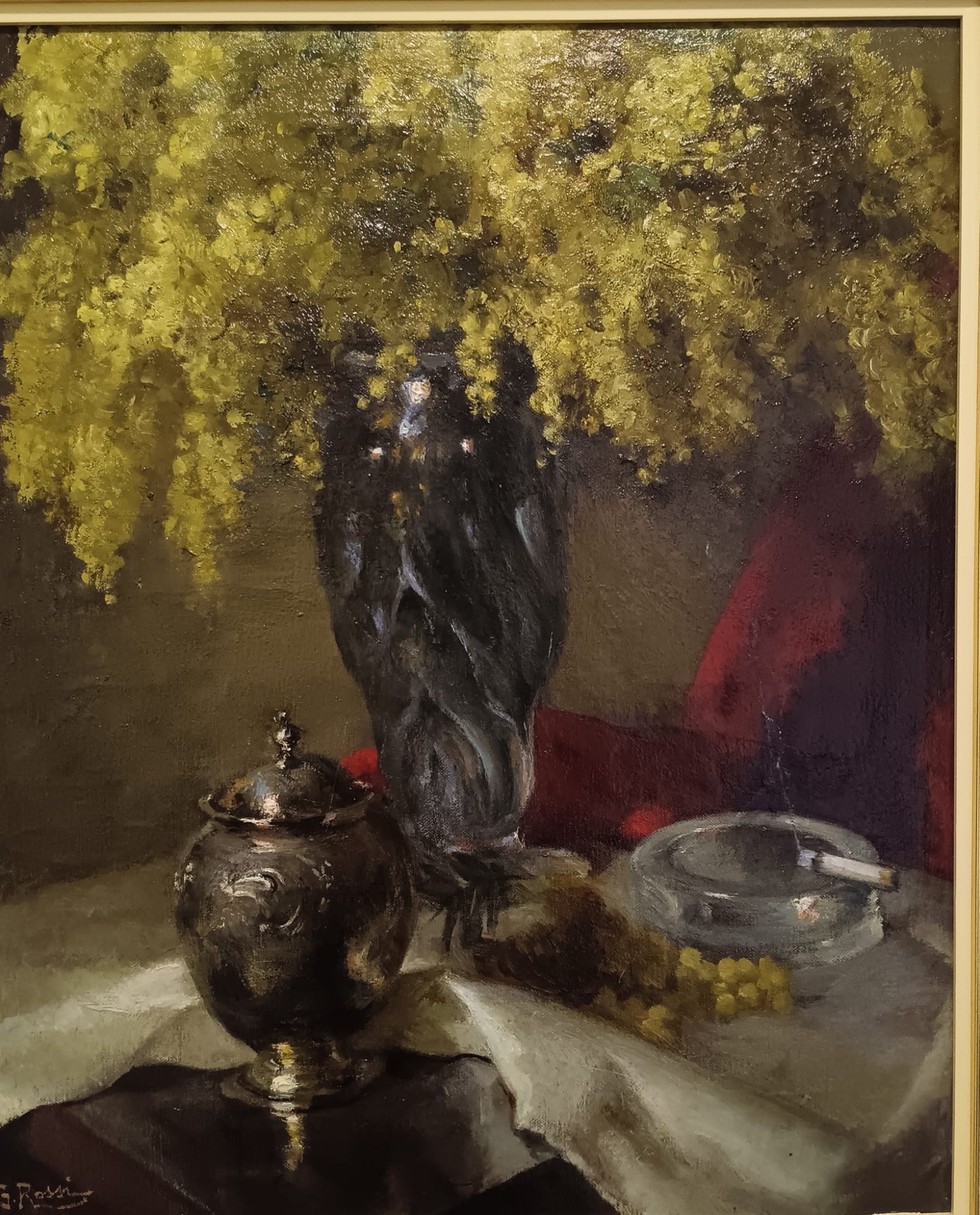 Giuseppe Rossi (1876-1952)- natura morta dipinto olio su tela applicata su pannello (epoca XX secolo)