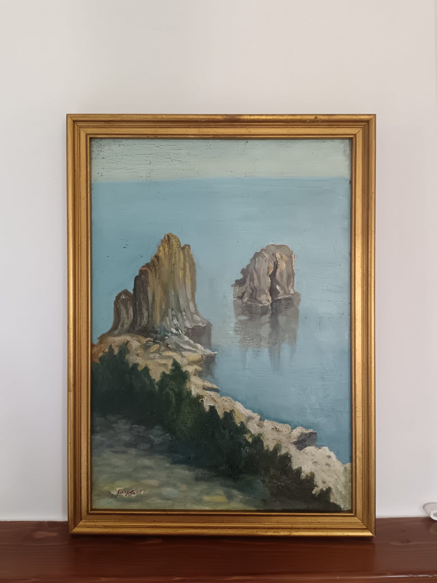 Scuola Italiana XX Secolo- "Faraglioni di Capri", dipinto olio su masonite