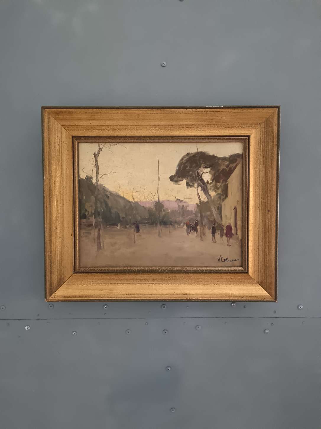 Vincenzo Colucci (1898-1970) Paesaggio con figure Olio su tavola firmato pittura