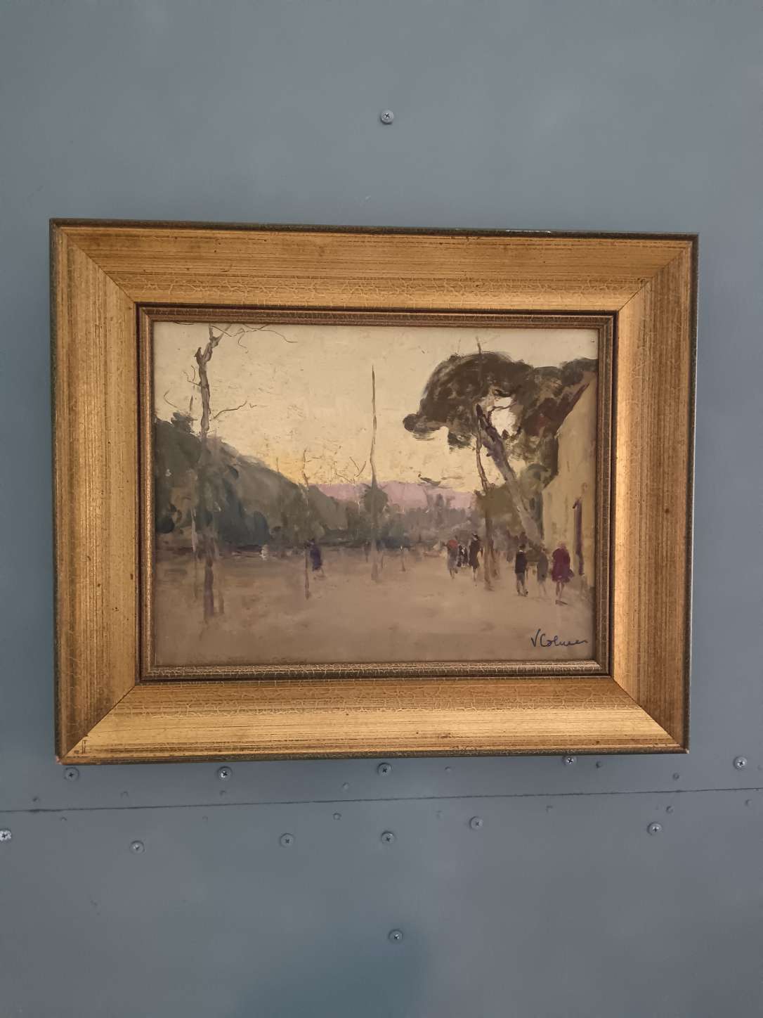 Vincenzo Colucci (1898-1970) Paesaggio con figure Olio su tavola firmato pittura