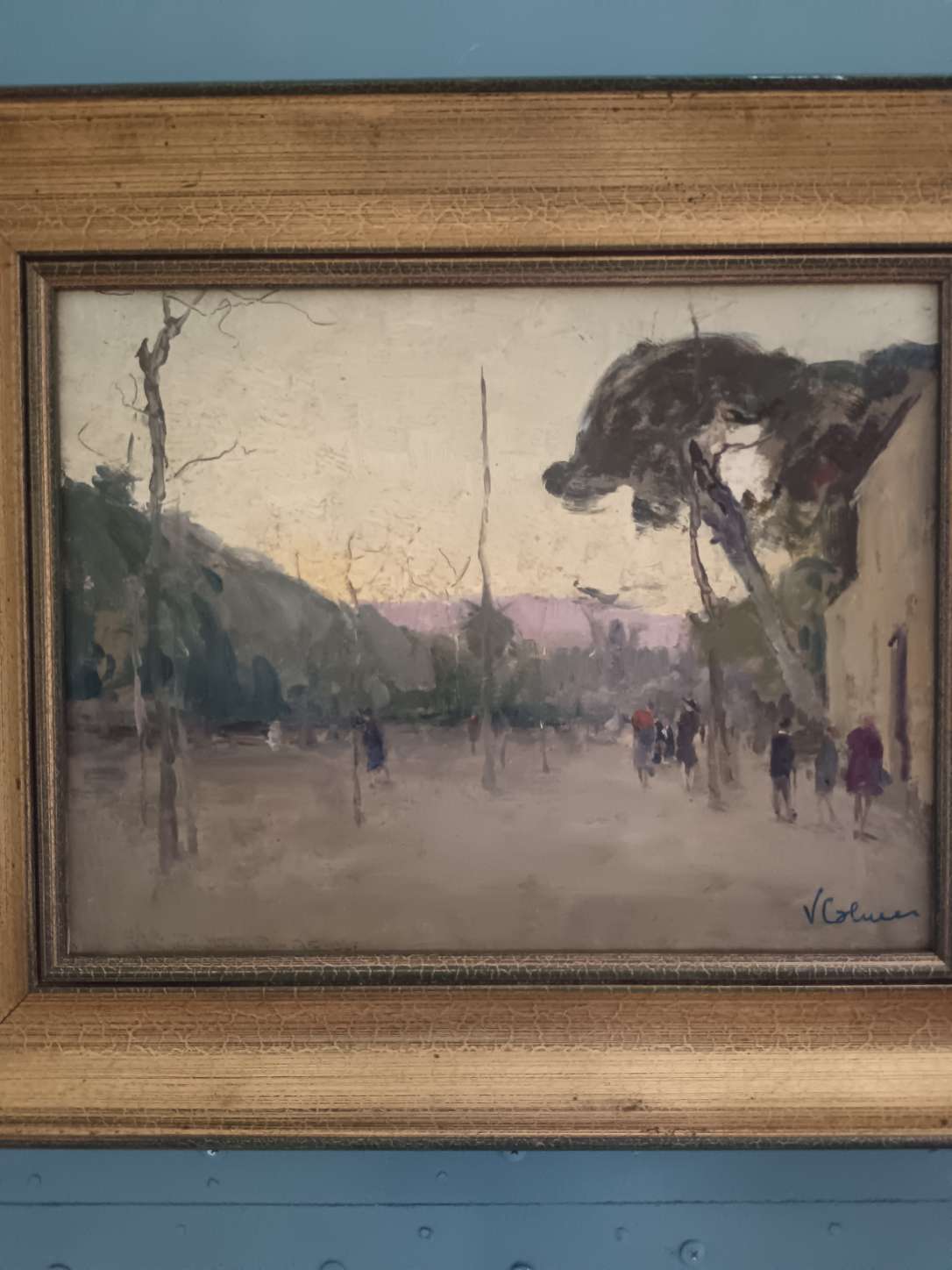 Vincenzo Colucci (1898-1970) Paesaggio con figure Olio su tavola firmato pittura