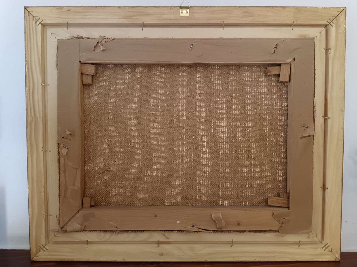 Quadro Luigi Seme Marina Con Barche Olio Su Tela Con Cornice Dorata