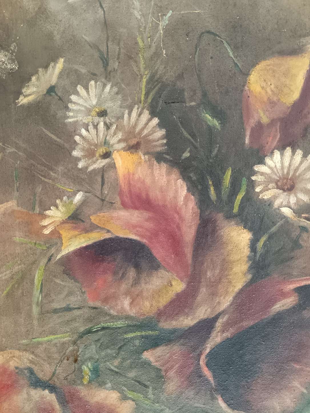 Dipinto Antico Olio su Tela Natura Morta Fiori Primo Novecento Cornice