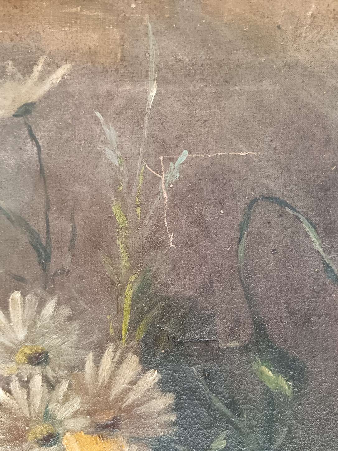 Dipinto Antico Olio su Tela Natura Morta Fiori Primo Novecento Cornice