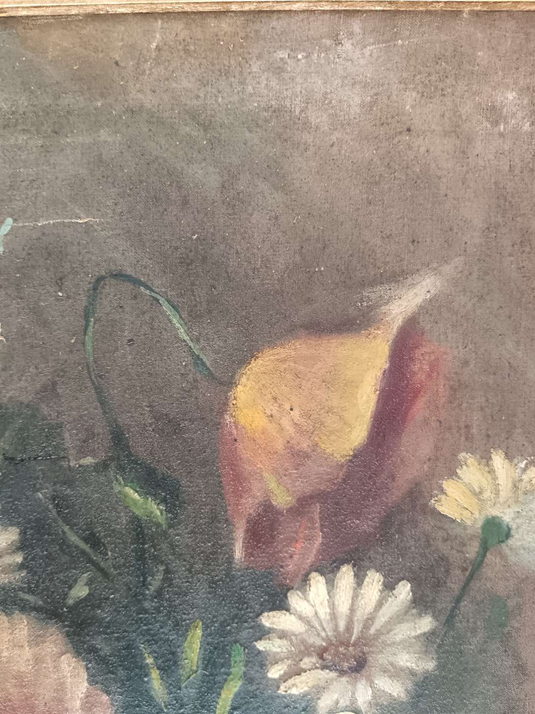 Dipinto Antico Olio su Tela Natura Morta Fiori Primo Novecento Cornice