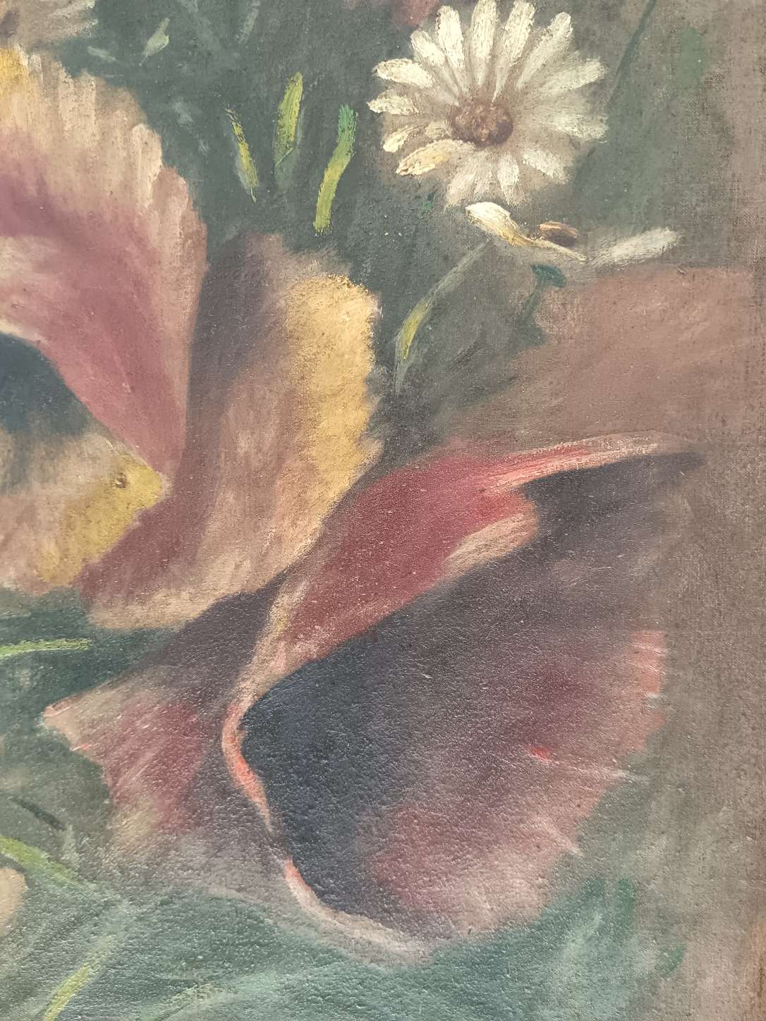 Dipinto Antico Olio su Tela Natura Morta Fiori Primo Novecento Cornice