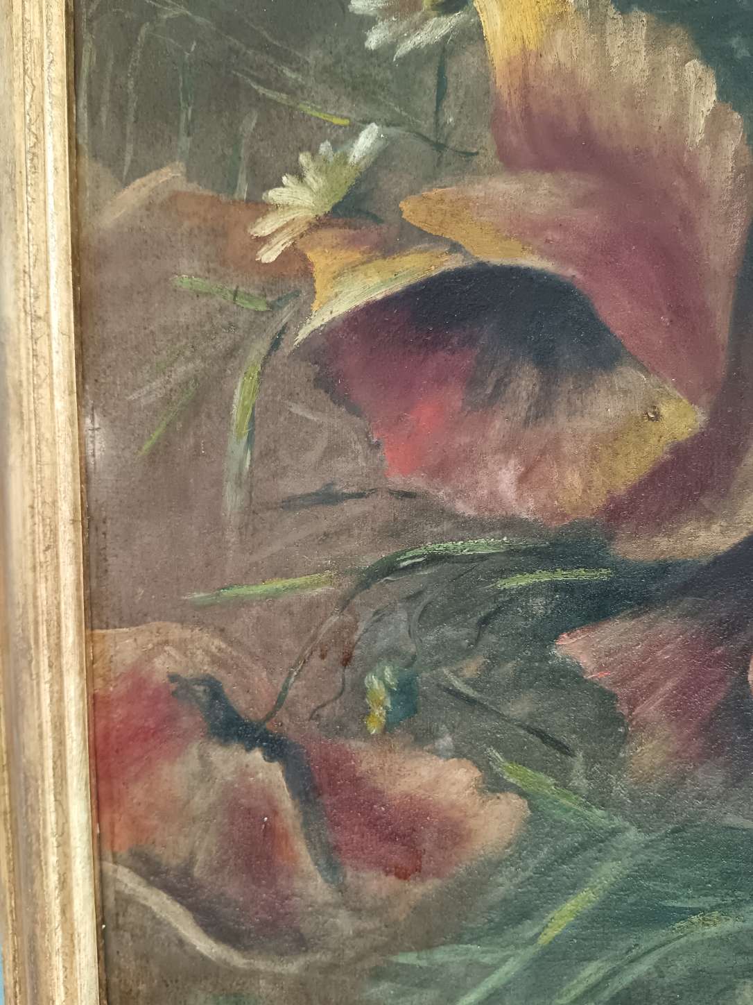 Dipinto Antico Olio su Tela Natura Morta Fiori Primo Novecento Cornice