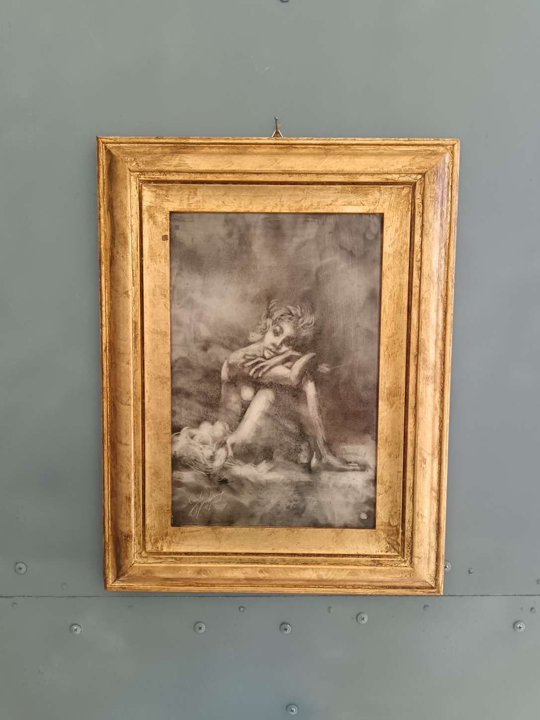 Quadro Carlo Postiglione Nostalgia 1987 Fumo di Candela Ceramica con Cornice