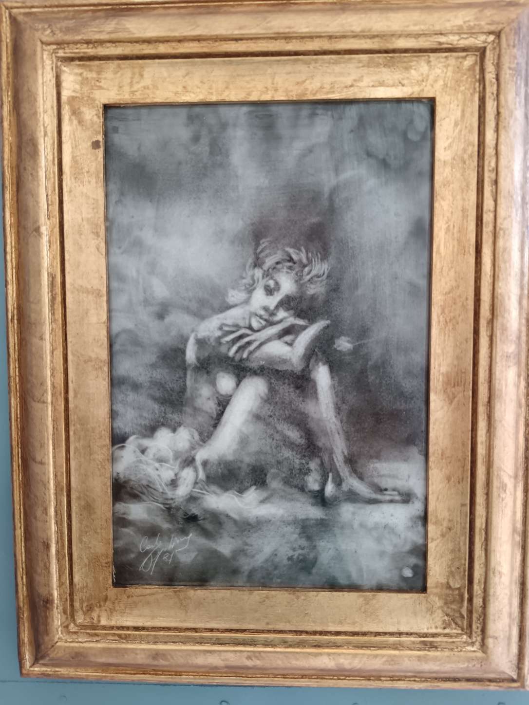 Quadro Carlo Postiglione Nostalgia 1987 Fumo di Candela Ceramica con Cornice