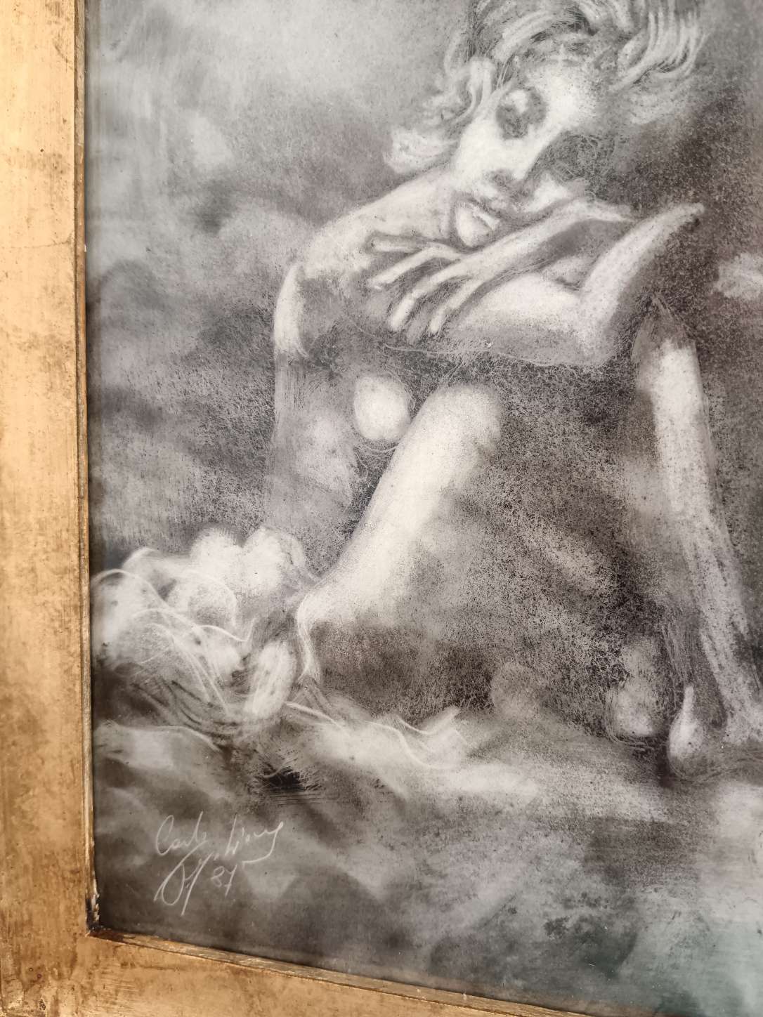 Quadro Carlo Postiglione Nostalgia 1987 Fumo di Candela Ceramica con Cornice