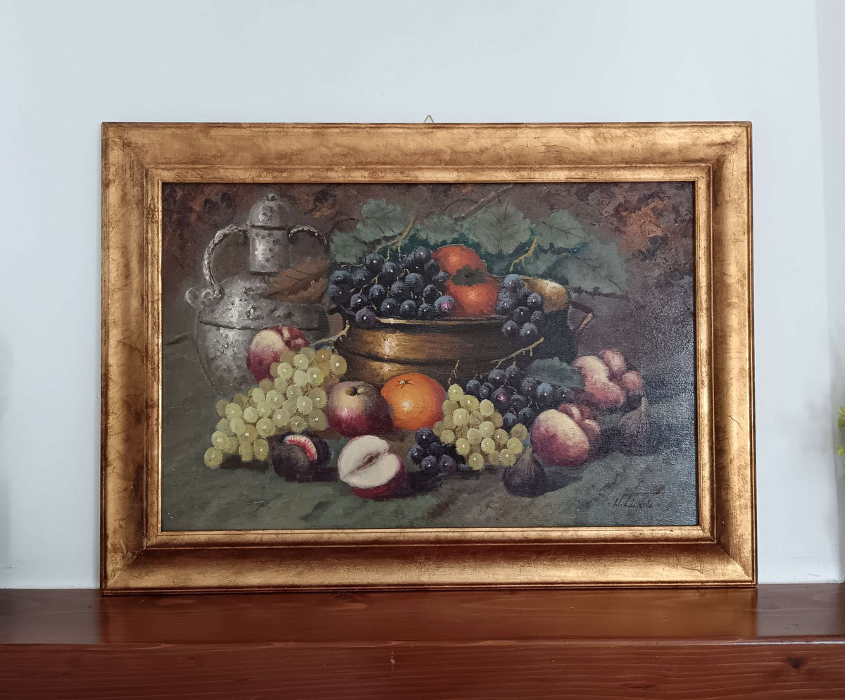 Vincenzo Ciardi Dipinto Olio su Tavola Natura Morta con Autentica e Cornice.