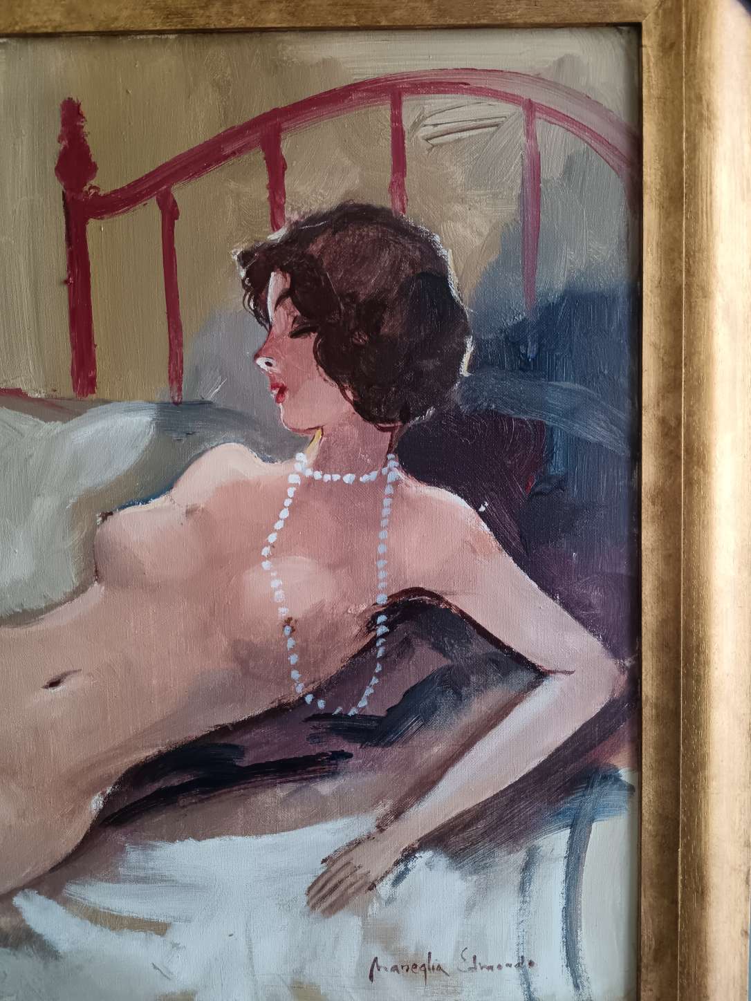 Edmondo Maneglia (1925 – 2003) nudo su tela grande formato con cornice