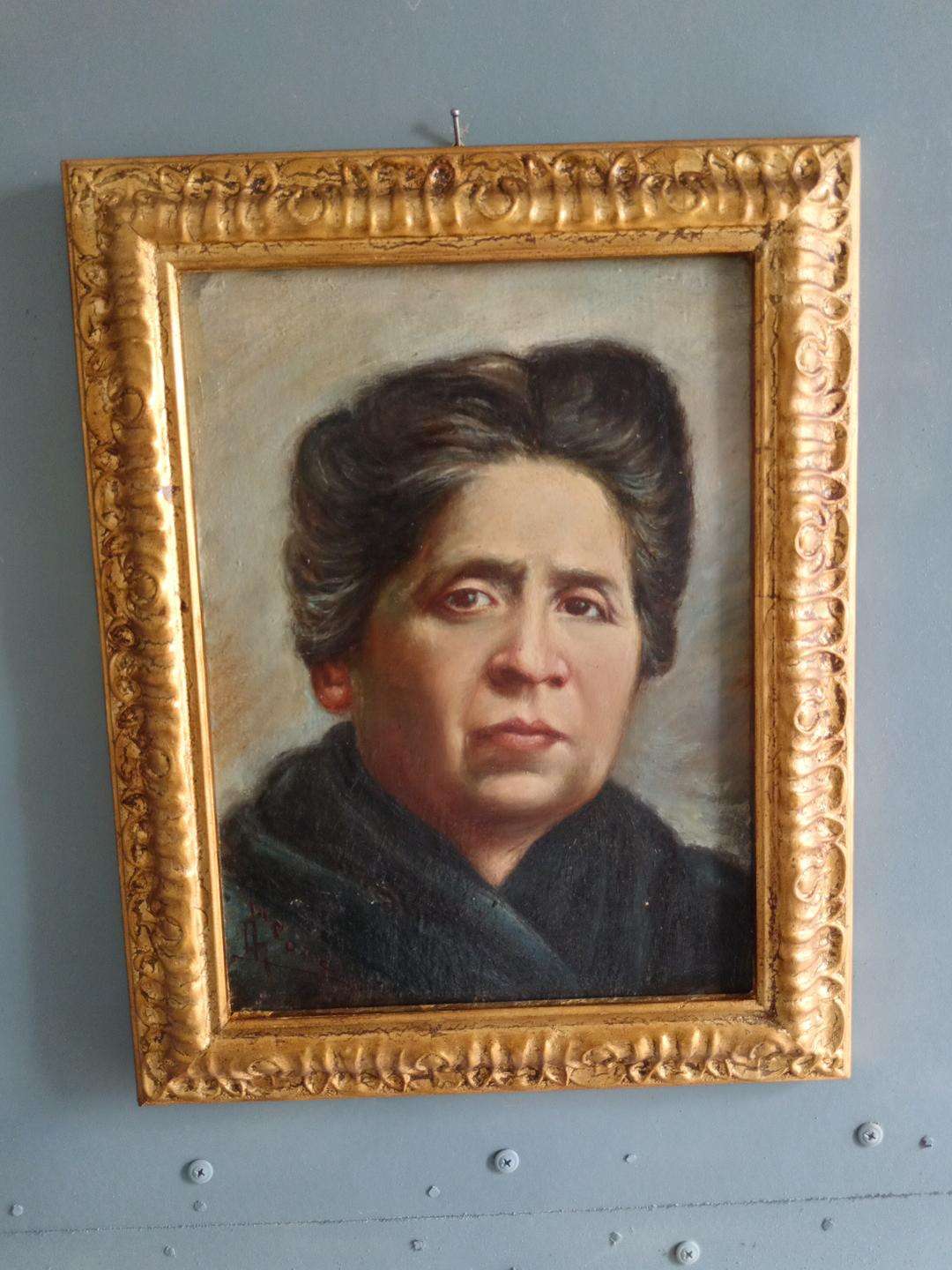Giuseppe Leoni 1876-1927 Ritratto Femminile Antico Olio su Tela su Cartoncino