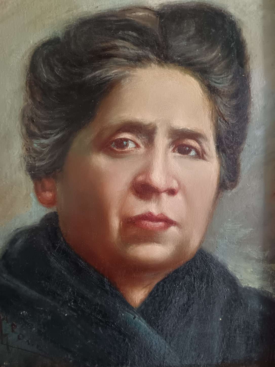 Giuseppe Leoni 1876-1927 Ritratto Femminile Antico Olio su Tela su Cartoncino