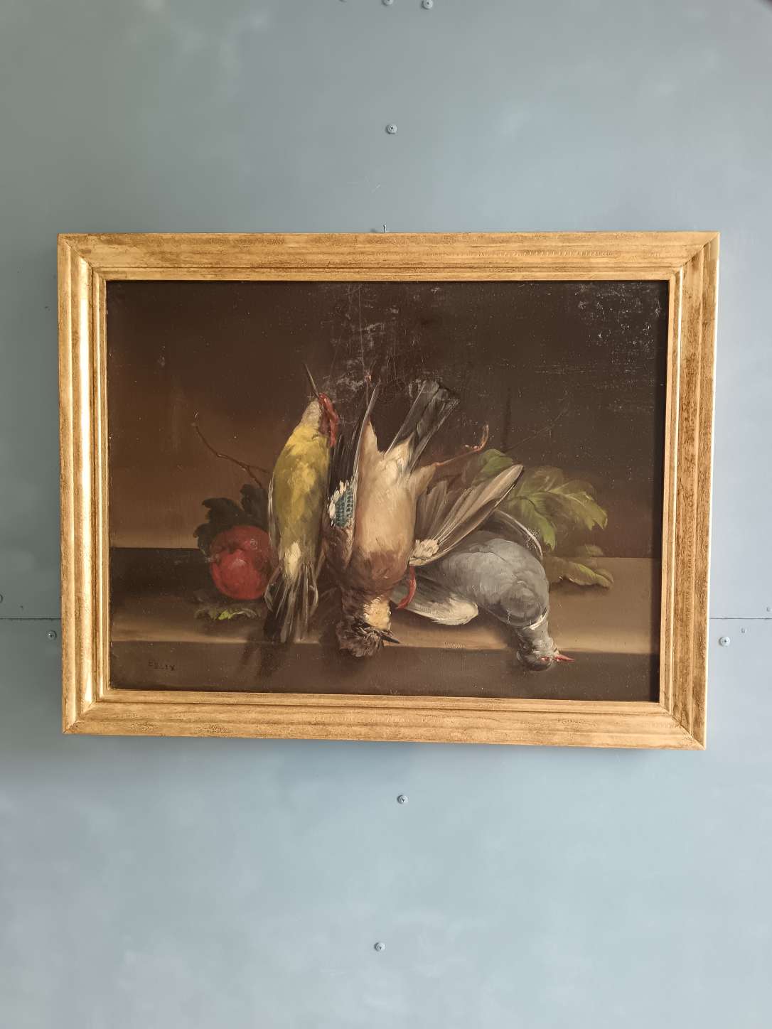 Juliette Felix XIXsec.Dipinto antico  cacciagione natura morta olio su tela '800