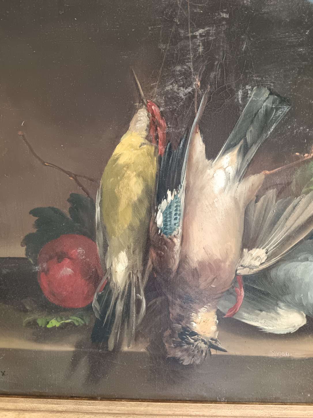 Juliette Felix XIXsec.Dipinto antico  cacciagione natura morta olio su tela '800