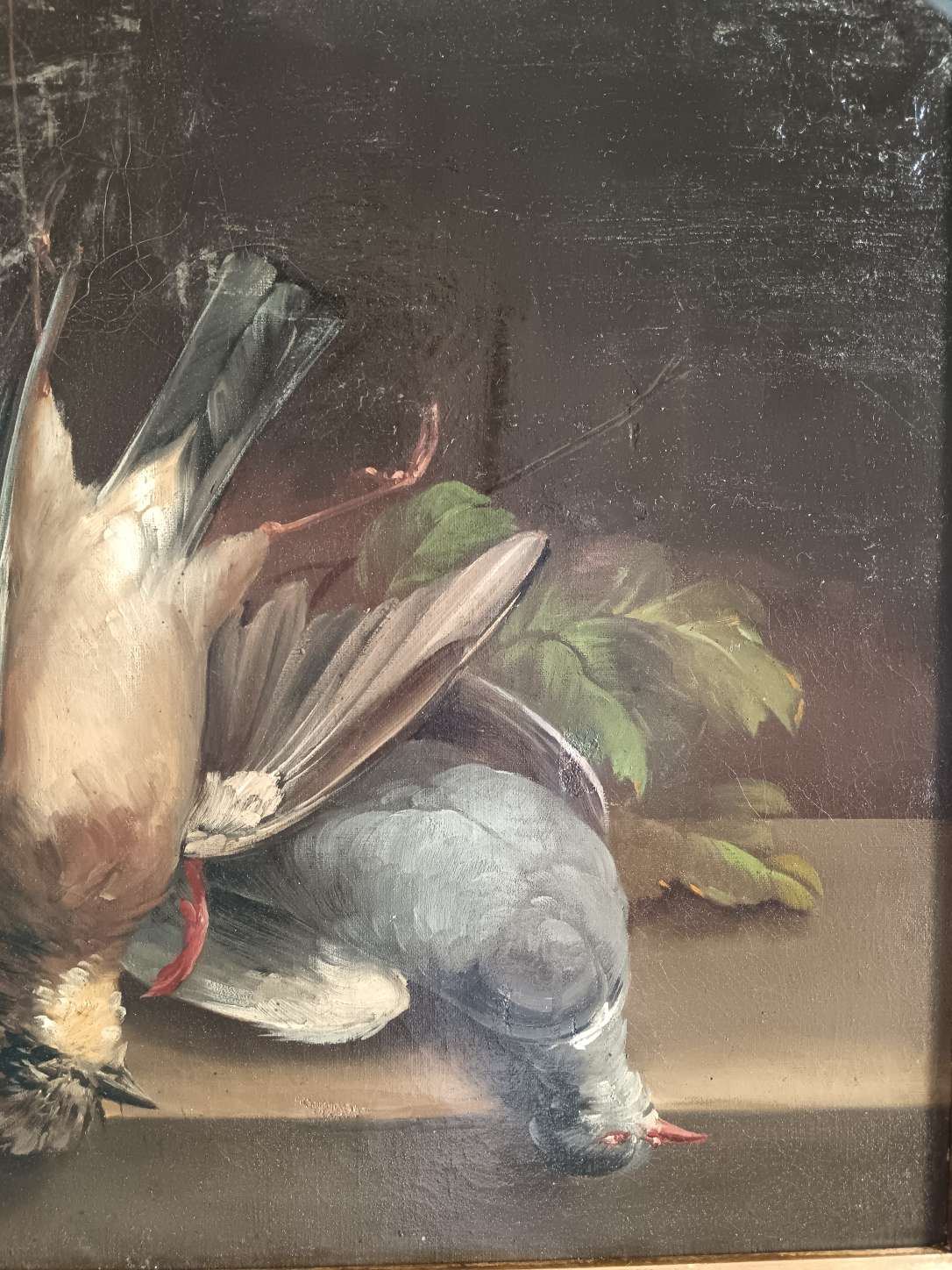 Juliette Felix XIXsec.Dipinto antico  cacciagione natura morta olio su tela '800