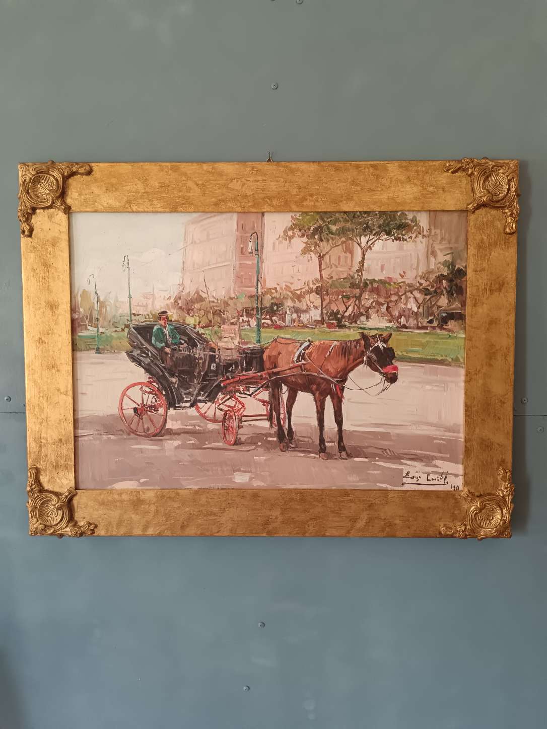 Dipinto Enzo Casillo Carrozzella quadro olio tela scuola napoletana Novecento