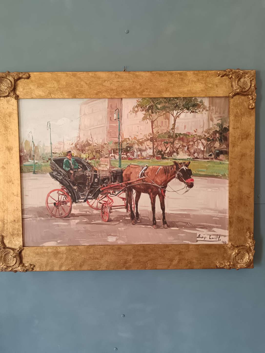 Dipinto Enzo Casillo Carrozzella quadro olio tela scuola napoletana Novecento