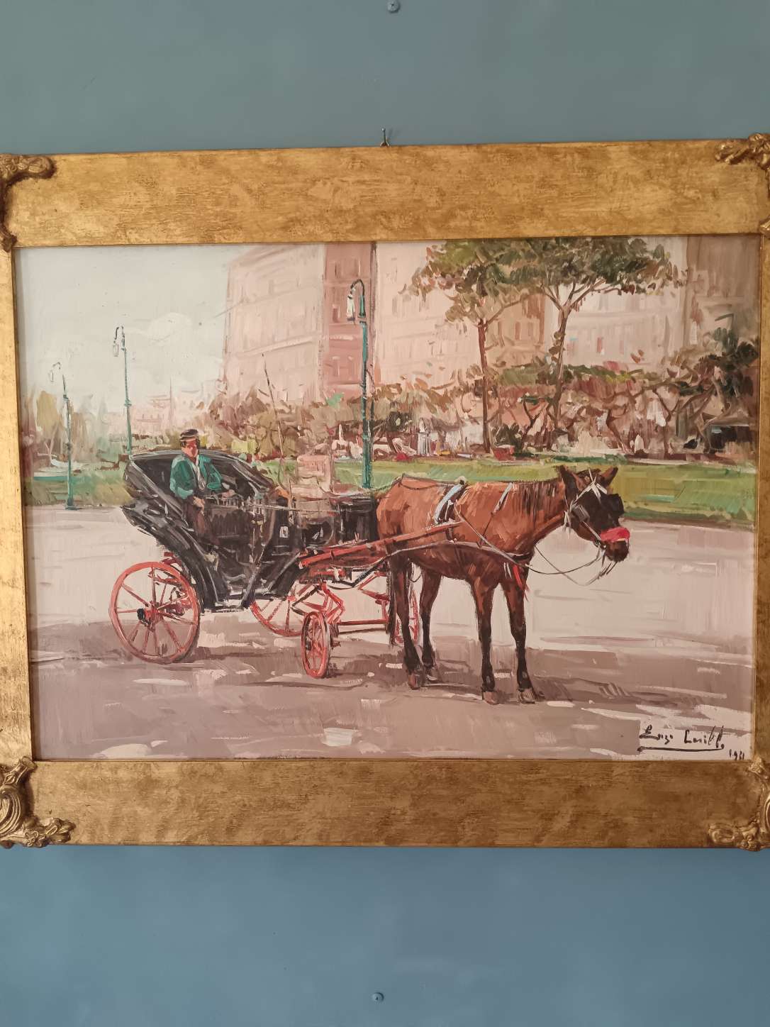 Dipinto Enzo Casillo Carrozzella quadro olio tela scuola napoletana Novecento