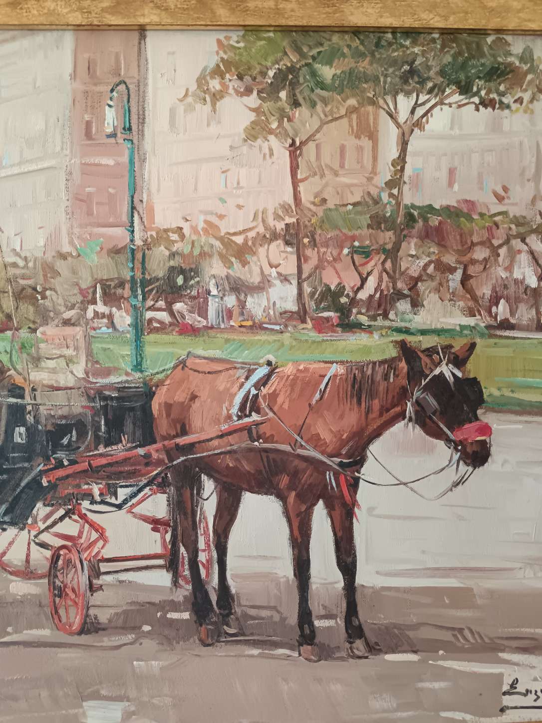 Dipinto Enzo Casillo Carrozzella quadro olio tela scuola napoletana Novecento