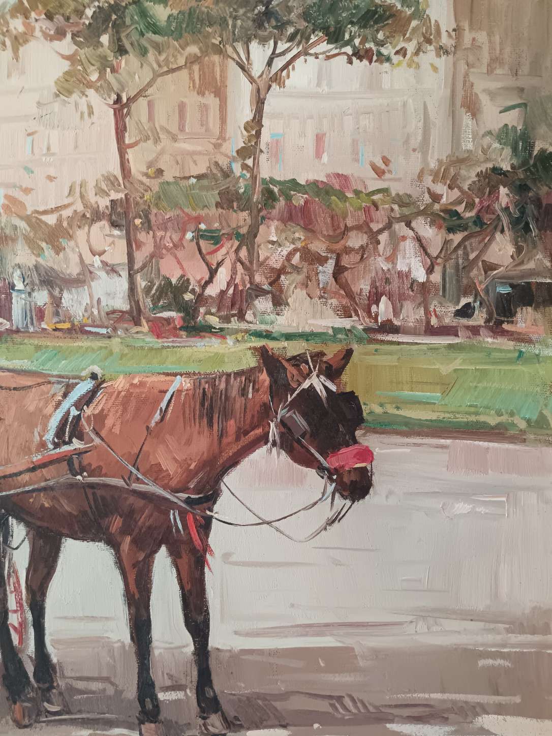 Dipinto Enzo Casillo Carrozzella quadro olio tela scuola napoletana Novecento