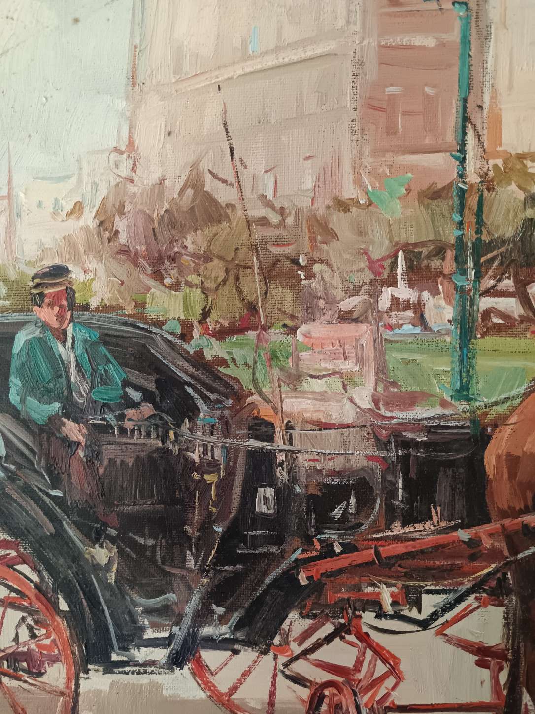 Dipinto Enzo Casillo Carrozzella quadro olio tela scuola napoletana Novecento