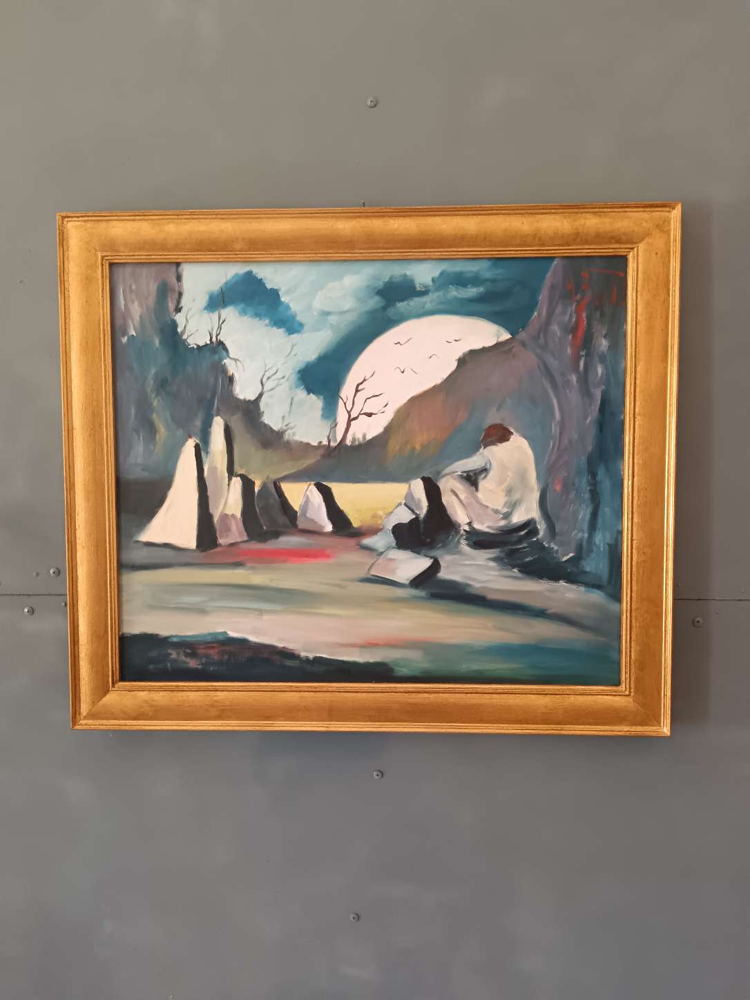 Antonio Bertè (1936-2009) Dipinto Originale Olio su Tela 60x50 cm con Cornice