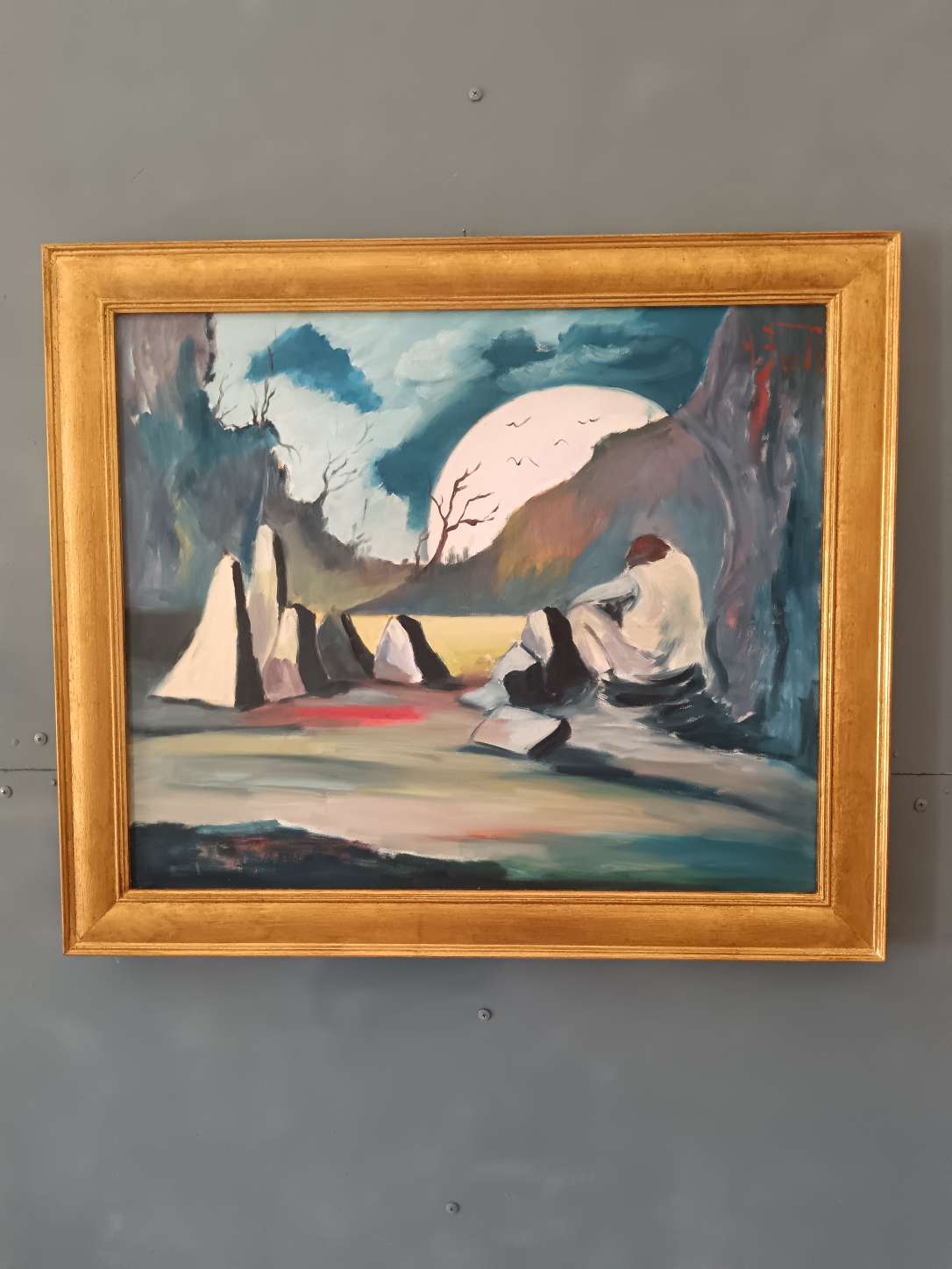 Antonio Bertè (1936-2009) Dipinto Originale Olio su Tela 60x50 cm con Cornice