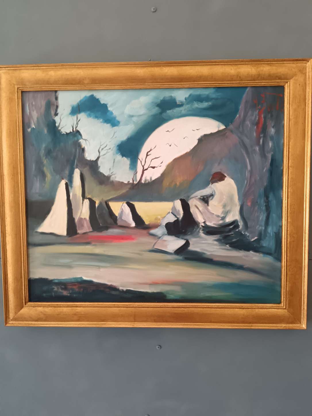 Antonio Bertè (1936-2009) Dipinto Originale Olio su Tela 60x50 cm con Cornice
